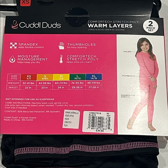 NWT Cuddl Duds comfortech stretch 2 piece base layer set black size XS - Picture 5 of 5